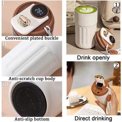 450ml Smart Temperature Display Travel Mug with Stainless Steel Material and Lanyard