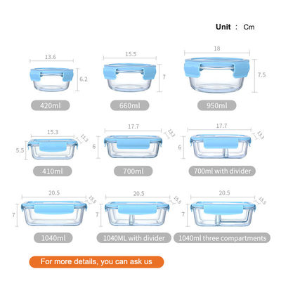 Adult Airtight Glass Meal Prep Containers Microwave Safe Glass Lunch Box with Lid