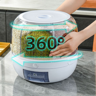 Kitchen Moisture-Proof 6-Grid Rotating Food Grain Dispenser with Custom Logo Rice Box