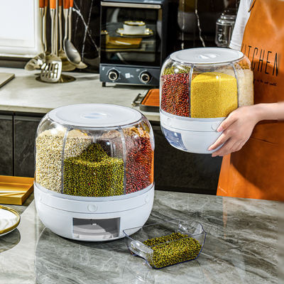 Kitchen Moisture-Proof 6-Grid Rotating Food Grain Dispenser with Custom Logo Rice Box