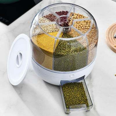 Kitchen Moisture-Proof 6-Grid Rotating Food Grain Dispenser with Custom Logo Rice Box