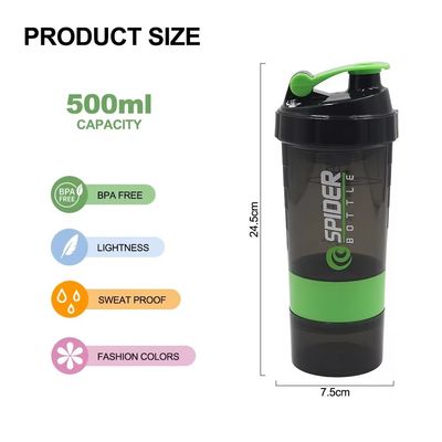 Leak Proof 16oz Fitness GYM Sports Protein Mixes Shaker Bottle with Two Extra Compartments