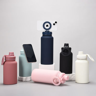 Sports Insulated Stainless Steel Water Bottle with Cell Phone Mount Stand Magnetic Holder Sustainable