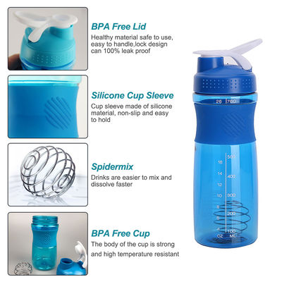 Stainless Steel Ball Portable BPA Free Gym Plastic Protein Shaker Bottle for Sports