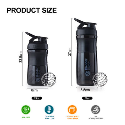 Stainless Steel Ball Portable BPA Free Gym Plastic Protein Shaker Bottle for Sports