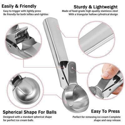 Kitchen Tools Stainless Steel Ice Cream Scoop with Easy Trigger Custom Logo and 4.8*18cm
