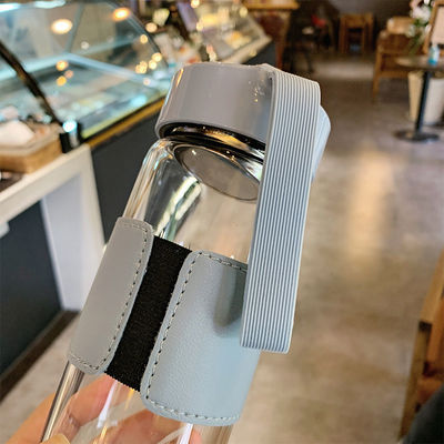 480ml Custom Borosilicate Glass Water Bottle with Leather Sleeve and Tea Infuser