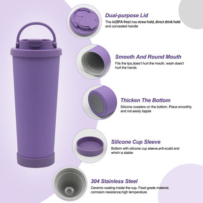 Straw Stainless Steel Insulated Tumbler with Ceramic Coating Liner and Silicone Base