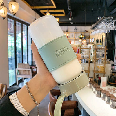 480ml Custom Borosilicate Glass Water Bottle with Leather Sleeve and Tea Infuser