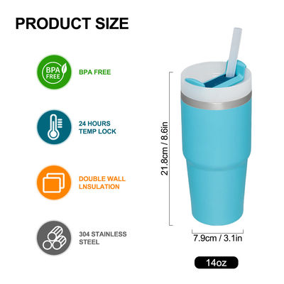 Thermal Insulation 14oz Kids Cup with Straw Bpa Free Double Wall Stainless Steel Tumbler