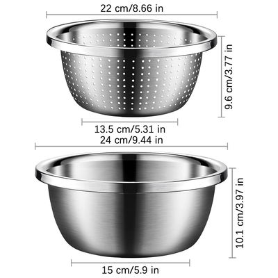 Customized Logo Versatile Kitchen Strainer 304 Stainless Steel Microporous Colander Rice Washing Bowl Set 550g
