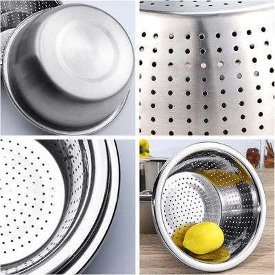 Customized Logo Versatile Kitchen Strainer 304 Stainless Steel Microporous Colander Rice Washing Bowl Set 550g