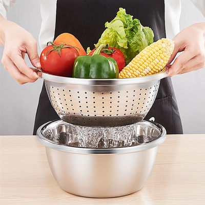 Customized Logo Versatile Kitchen Strainer 304 Stainless Steel Microporous Colander Rice Washing Bowl Set 550g