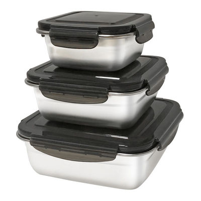 Rectangle 400/750/1200ml Stainless Steel Bento Lunch Box Set with Locking Lids and Durable