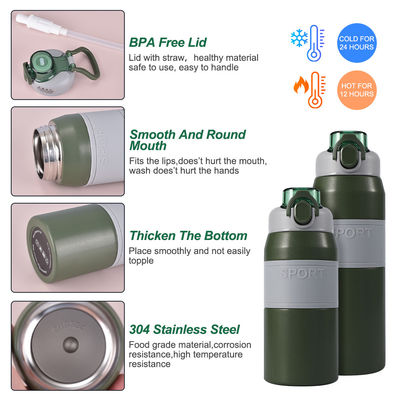 600ml/800ml Custom Insulated Stainless Steel Water Bottle with Straw and Portable Handle