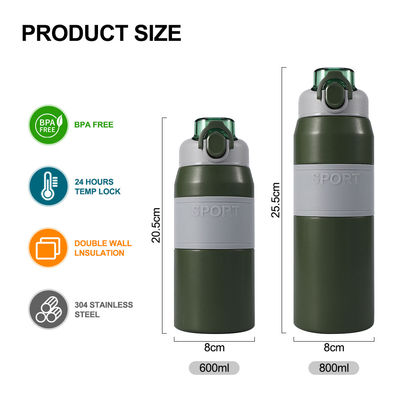 600ml/800ml Custom Insulated Stainless Steel Water Bottle with Straw and Portable Handle