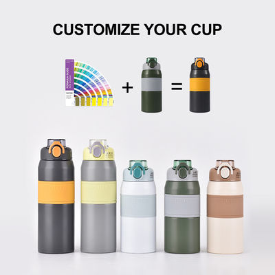 600ml/800ml Custom Insulated Stainless Steel Water Bottle with Straw and Portable Handle