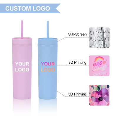 186g Customized Acrylic Pastel Colored Tumblers 16oz Reusable Plastic Cups with Straw
