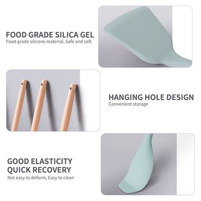 Wooden Handle 19-Piece Silicone Kitchen Utensil Set with Cutting Board Storage Bucket