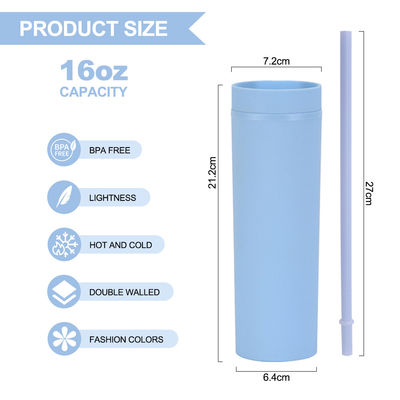 186g Customized Acrylic Pastel Colored Tumblers 16oz Reusable Plastic Cups with Straw
