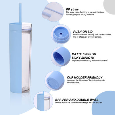 186g Customized Acrylic Pastel Colored Tumblers 16oz Reusable Plastic Cups with Straw