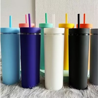 186g Customized Acrylic Pastel Colored Tumblers 16oz Reusable Plastic Cups with Straw