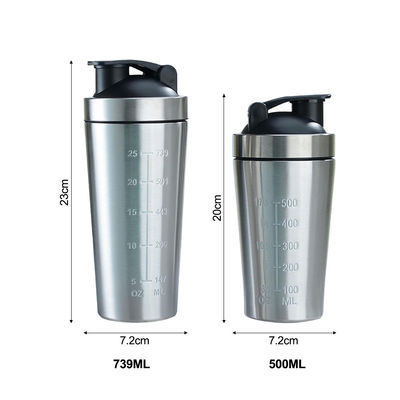 739ml / 500ml Capacity Custom Color Stainless Steel Protein Shaker Bottle for Gym