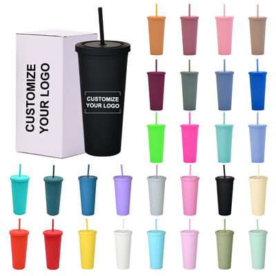 American Style 710ML / 24oz Reusable BPA Free Plastic Tumblers with Lids and Straws