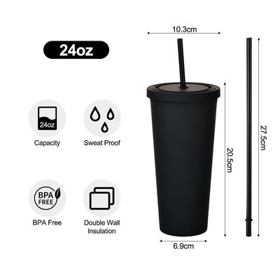 American Style 710ML / 24oz Reusable BPA Free Plastic Tumblers with Lids and Straws