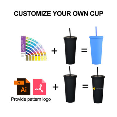 American Style 710ML / 24oz Reusable BPA Free Plastic Tumblers with Lids and Straws