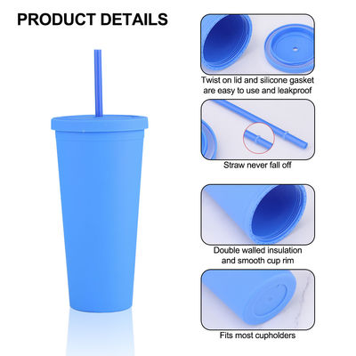 American Style 710ML / 24oz Reusable BPA Free Plastic Tumblers with Lids and Straws