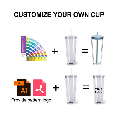 Reusable Clear Cups 24oz Insulated Double Wall Plastic Tumbler with Lid and Straw