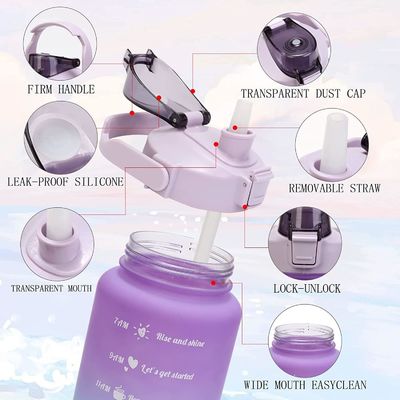PP Food Grade Lid 4 Pcs Plastic Sport Water Bottles with Straw and Stickers for Gym Fitness