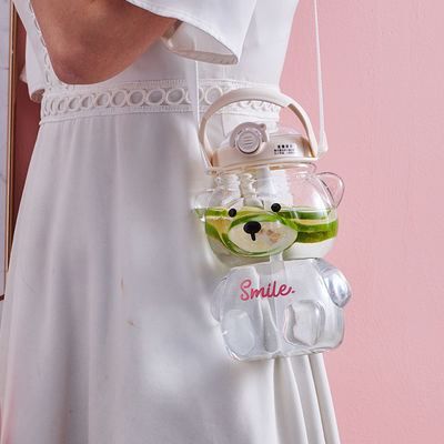 Summer Students' Must-Have Cute Teddy Bears Water Bottle with Straw and Large Capacity