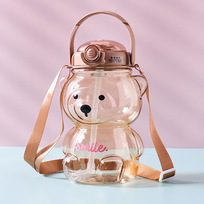 Summer Students' Must-Have Cute Teddy Bears Water Bottle with Straw and Large Capacity
