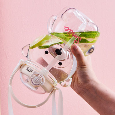 Summer Students' Must-Have Cute Teddy Bears Water Bottle with Straw and Large Capacity
