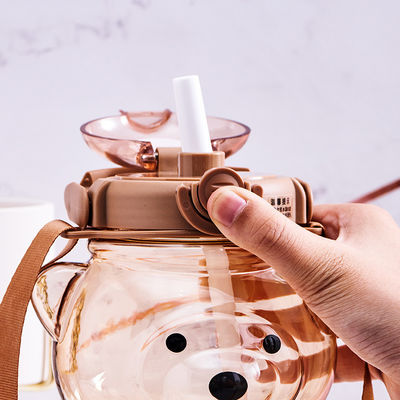 Summer Students' Must-Have Cute Teddy Bears Water Bottle with Straw and Large Capacity