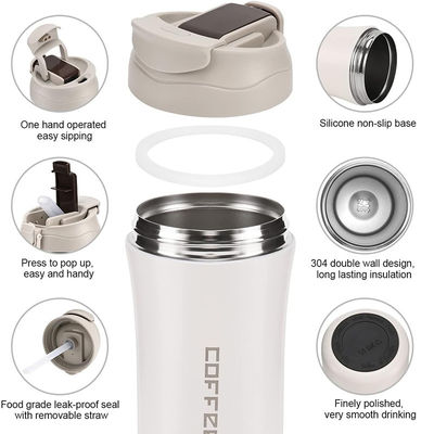 Stainless Steel Vacuum Insulated Travel Coffee Mug 14 oz/400 ml WITH LID and Straw