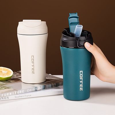 Stainless Steel Vacuum Insulated Travel Coffee Mug 14 oz/400 ml WITH LID and Straw