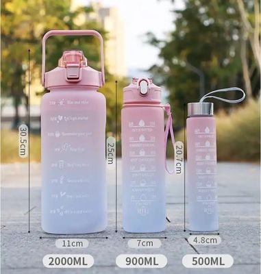 Unisex 3 in 1 Motivational Time Marker Gradient Color Water Bottle Set 2000ml 900ml 500ml
