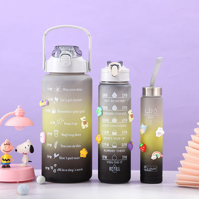 Unisex 3 in 1 Motivational Time Marker Gradient Color Water Bottle Set 2000ml 900ml 500ml