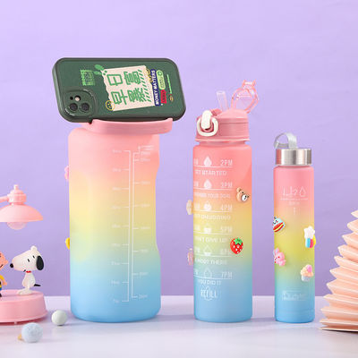 Unisex 3 in 1 Motivational Time Marker Gradient Color Water Bottle Set 2000ml 900ml 500ml