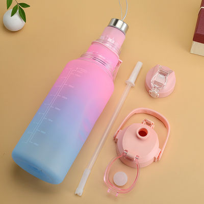 Unisex 3 in 1 Motivational Time Marker Gradient Color Water Bottle Set 2000ml 900ml 500ml