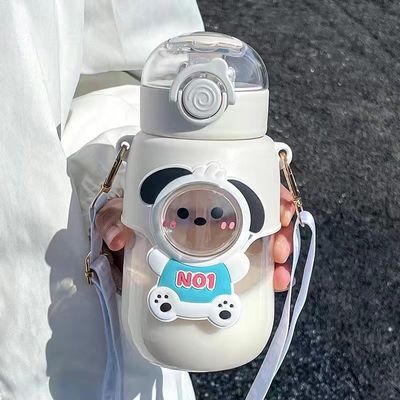 Kids Water Bottle Cartoon Cute Plastic Cup with Straw Type Portable Design