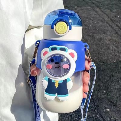Kids Water Bottle Cartoon Cute Plastic Cup with Straw Type Portable Design