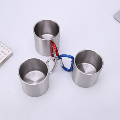 200ml / 300ml Camping and Travel Stainless Steel Double Wall Carabiner Mug with Handle