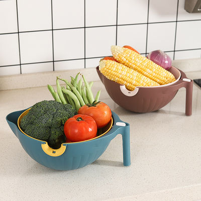 Versatile Cleaning 2-in-1 Plastic Colander Strainer Bowl Sets for Fruits and Vegetables