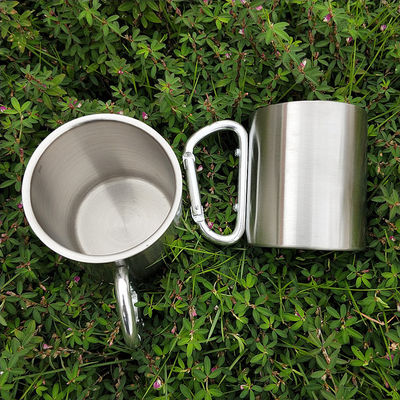 200ml / 300ml Camping and Travel Stainless Steel Double Wall Carabiner Mug with Handle