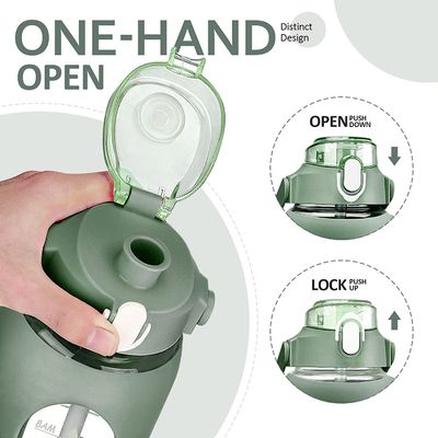 64 oz BPA-Free Glass Water Bottle with Straw and Time Marker Motivational Sports Bottle