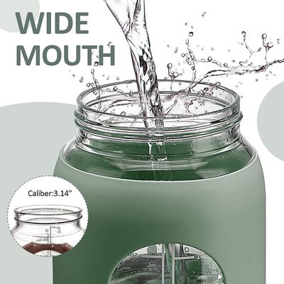 64 oz BPA-Free Glass Water Bottle with Straw and Time Marker Motivational Sports Bottle